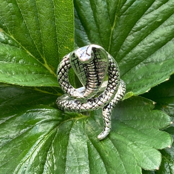 Vintage-Style Punk Cobra Wrap Around Silver Alloy Adjustable Ring Size 7 (H218) - Picture 3 of 15